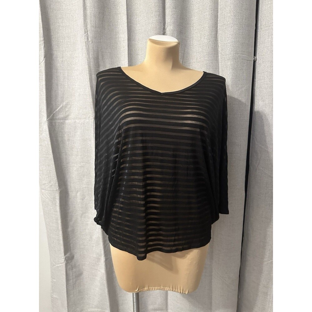 Lane Bryant Sheer Striped Pullover Top Black Plus 14/16